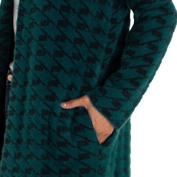 NWT Liverpool Open Front Coatigan Sweater In Dark Forest Houndstooth - Picture 4 of 4